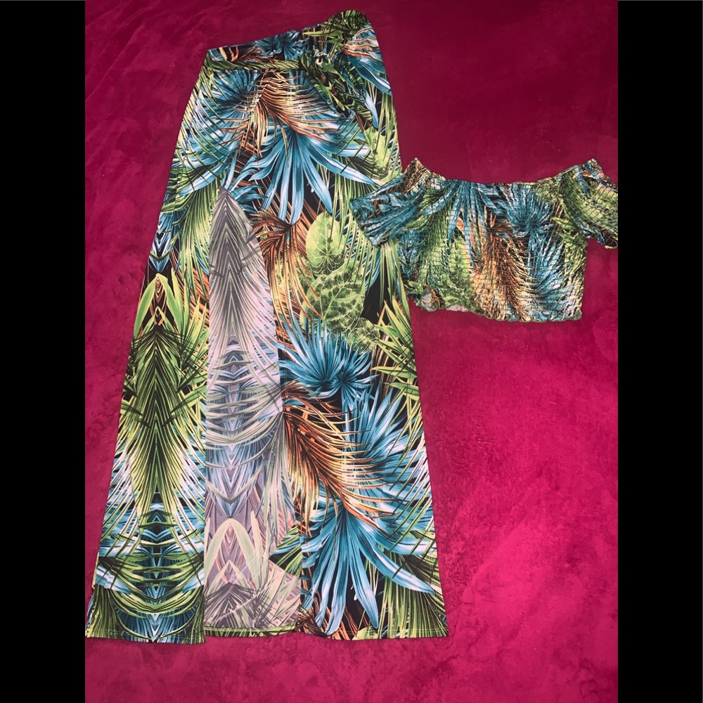 Fashion Nova Tropical Double Slit Skirt Set